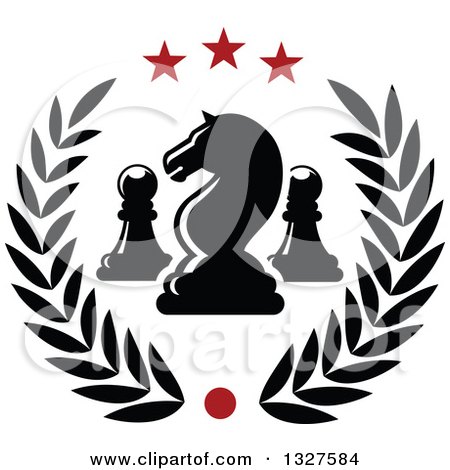Clipart of a Chess Knight and Pawn Pieces in a Star and Laurel Wreath - Royalty Free Vector Illustration by Vector Tradition SM