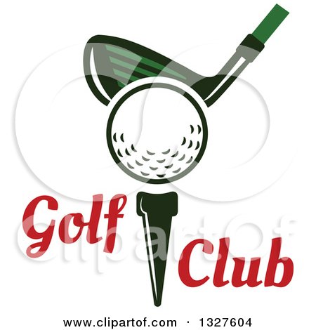 Clipart of a Golf Club Against a Ball on a Tee with Text - Royalty Free Vector Illustration by Vector Tradition SM