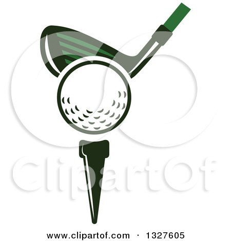 Clipart of a Golf Club Against a Ball on a Tee - Royalty Free Vector Illustration by Vector Tradition SM
