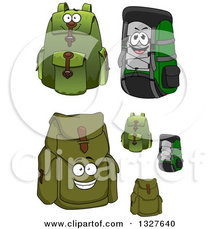 Clipart of Cartoon Green Backpacks - Royalty Free Vector Illustration by Vector Tradition SM