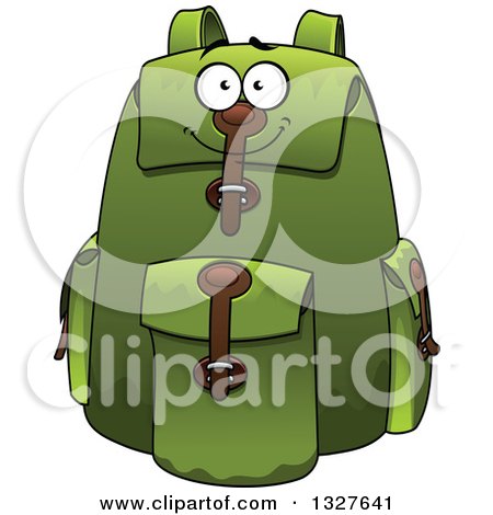 Clipart of a Cartoon Green Backpack Character - Royalty Free Vector Illustration by Vector Tradition SM