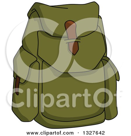Clipart of a Cartoon Green Backpack - Royalty Free Vector Illustration by Vector Tradition SM