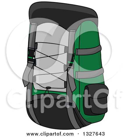 Clipart of a Cartoon Green Black and Gray Backpack - Royalty Free Vector Illustration by Vector Tradition SM