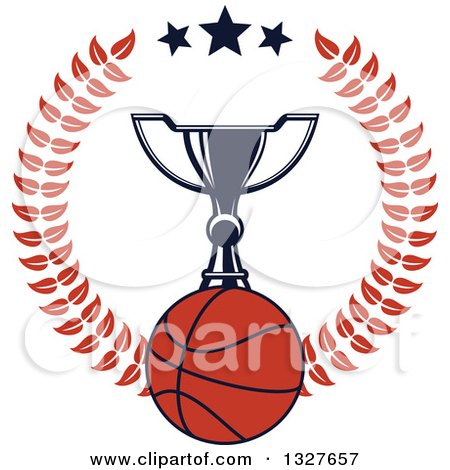 Clipart of a Trophy over a Basketball Inside a Laurel and Star Wreath - Royalty Free Vector Illustration by Vector Tradition SM
