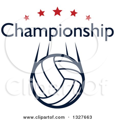 Clipart of a Flying Volleyball with Stars and Championship Text - Royalty Free Vector Illustration by Vector Tradition SM