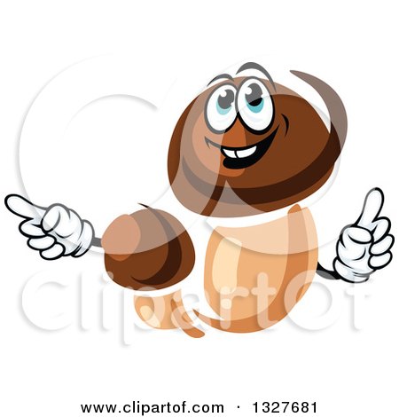 Clipart of Cartoon Porcini Mushroom Character Holding up a Finger and Pointing - Royalty Free Vector Illustration by Vector Tradition SM