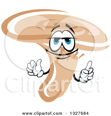 Clipart of a Cartoon Saffron Milk Cap or Red Pine Mushroom Character Holding up a Finger - Royalty Free Vector Illustration by Vector Tradition SM