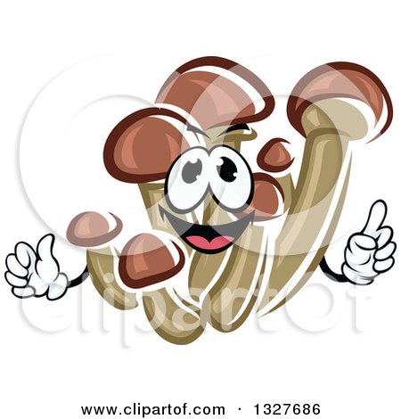 Clipart of a Cartoon Honey Agaric Mushroom Character Holding up a Finger - Royalty Free Vector Illustration by Vector Tradition SM