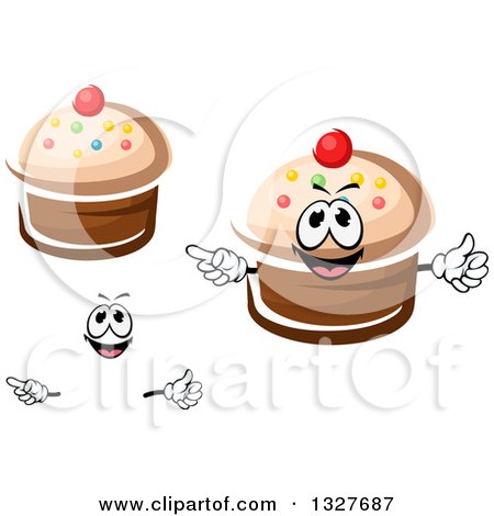 Clipart of a Cartoon Face, Hands and Cupcakes with Sprinkles and Cherries - Royalty Free Vector Illustration by Vector Tradition SM