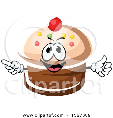 Clipart of a Cartoon Cupcake Character with Sprinkles and a Cherry - Royalty Free Vector Illustration by Vector Tradition SM