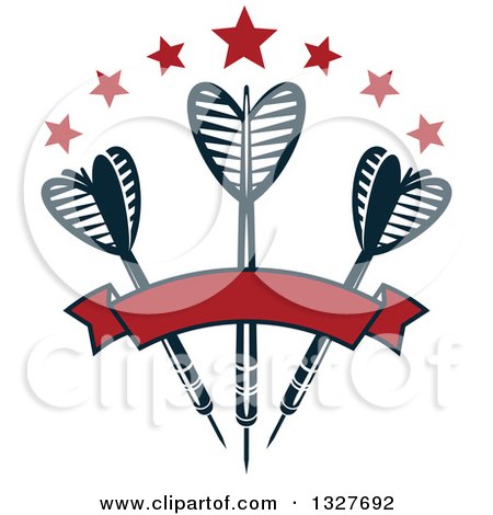 Clipart of Navy Blue Throwing Darts with Red Stars and a Blank Banner - Royalty Free Vector Illustration by Vector Tradition SM