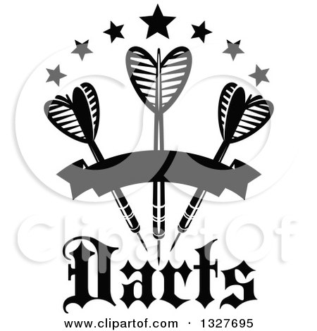 Clipart of Black and White Throwing Darts with Stars and a Banner over Text - Royalty Free Vector Illustration by Vector Tradition SM