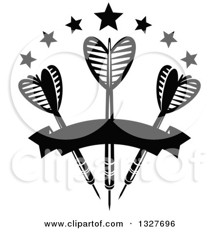 Clipart of Black and White Throwing Darts with Stars and a Banner - Royalty Free Vector Illustration by Vector Tradition SM