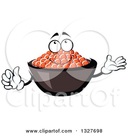 Clipart of a Cartoon Bowl of Red Caviar Character Presenting - Royalty Free Vector Illustration by Vector Tradition SM