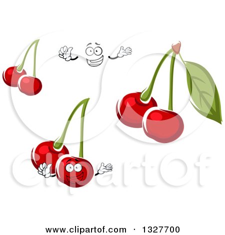 Clipart of a Happy Cartoon Face, Hands and Cherries - Royalty Free Vector Illustration by Vector Tradition SM