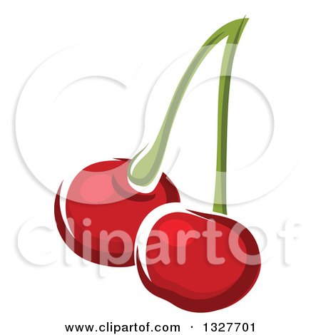Clipart of Cartoon Cherries on a Stem - Royalty Free Vector Illustration by Vector Tradition SM