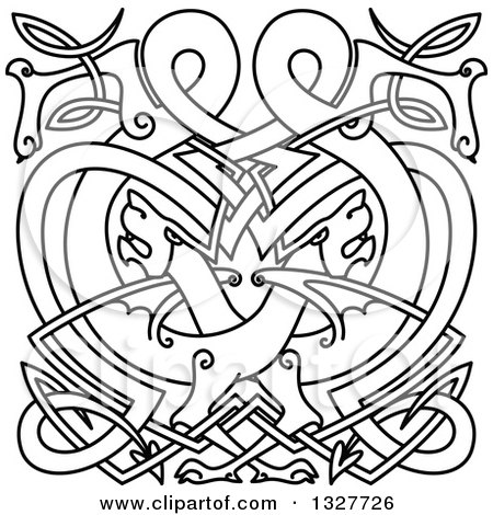 Clipart of Lineart Celtic Knot Dragons 4 - Royalty Free Vector Illustration by Vector Tradition SM