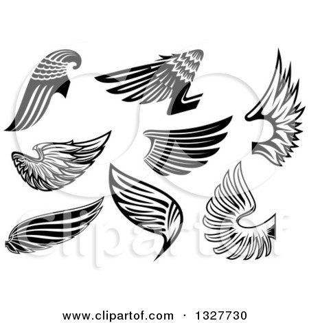 Clipart of Black and White Feathered Wings 4 - Royalty Free Vector Illustration by Vector Tradition SM
