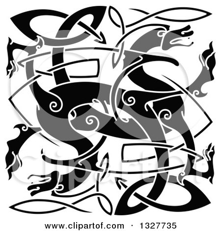 Clipart of Black Celtic Knot Dragons 4 - Royalty Free Vector Illustration by Vector Tradition SM