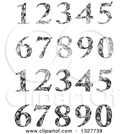 Clipart of Black and White Floral Patterned Numbers - Royalty Free Vector Illustration by Vector Tradition SM