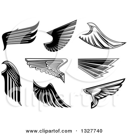 Clipart of Black and White Feathered Wings 5 - Royalty Free Vector Illustration by Vector Tradition SM