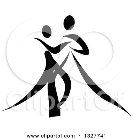 Clipart of a Black and White Ribbon Couple Dancing Together 3 - Royalty Free Vector Illustration by Vector Tradition SM