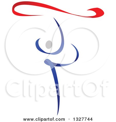 Clipart of a Blue Gray and Red Ribbon Dancer in Action 2 - Royalty Free Vector Illustration by Vector Tradition SM