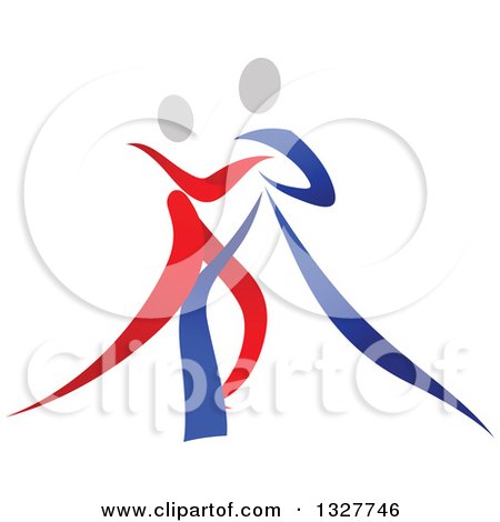 Clipart of a Red Blue and White Ribbon Couple Dancing Together 3 - Royalty Free Vector Illustration by Vector Tradition SM