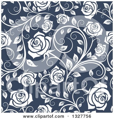 Clipart of a Seamless Pattern of White Roses on Blue - Royalty Free Vector Illustration by Vector Tradition SM