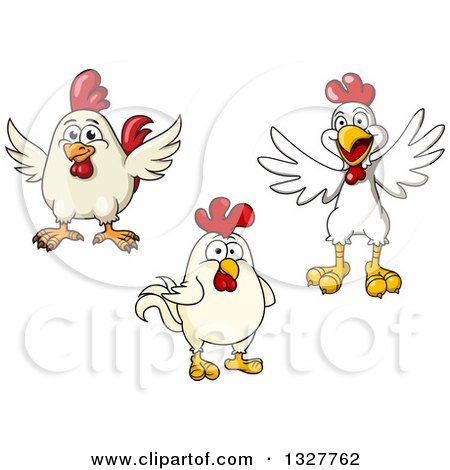 Clipart of Cartoon White Chickens - Royalty Free Vector Illustration by Vector Tradition SM
