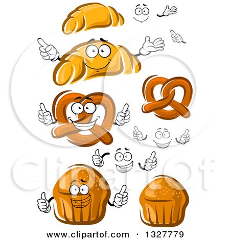 Clipart of Cartoon Faces, Hands, Croissants, Pretzels and Muffins - Royalty Free Vector Illustration by Vector Tradition SM