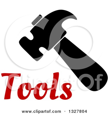 Clipart of a Black Hammer over Red Tools Text - Royalty Free Vector Illustration by Vector Tradition SM