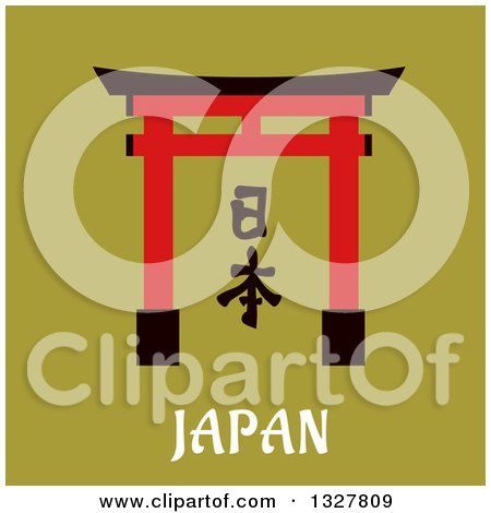 Clipart of a Flat Design Japanese Traditional Torii Gate over Text on Green - Royalty Free Vector Illustration by Vector Tradition SM