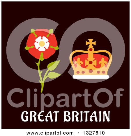 Clipart of a Flat Design Great Britain Tudor Rose and Coronation St Edwards Crown over Text - Royalty Free Vector Illustration by Vector Tradition SM