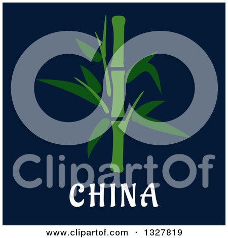 Clipart of a Flat Design Bamboo Stalk over China Text on Blue - Royalty Free Vector Illustration by Vector Tradition SM