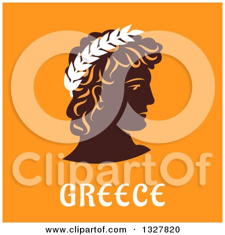 Clipart of a Flat Design Ancient Greek Athlete over Text on Orange - Royalty Free Vector Illustration by Vector Tradition SM