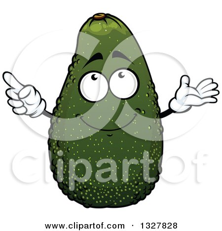 Clipart of a Cartoon Avocado Character Pointing, Looking up and Presenting - Royalty Free Vector Illustration by Vector Tradition SM