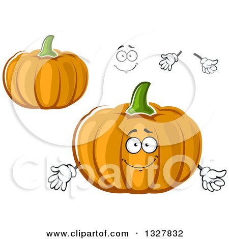 Clipart of a Cartoon Face, Hands and Pumpkins - Royalty Free Vector Illustration by Vector Tradition SM