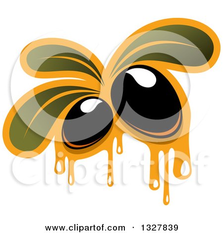 Clipart of Black Olives with Dripping Oil and Leaves 2 - Royalty Free Vector Illustration by Vector Tradition SM