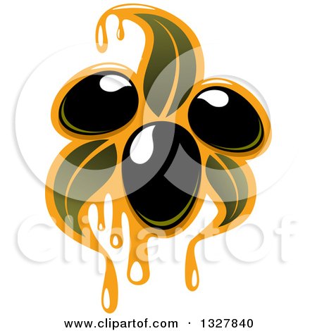 Clipart of Black Olives with Dripping Oil and Leaves 3 - Royalty Free Vector Illustration by Vector Tradition SM