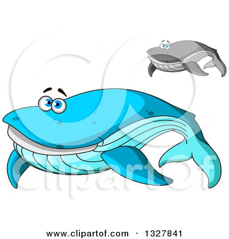 Clipart of Cartoon Happy Blue and Gray Whales - Royalty Free Vector Illustration by Vector Tradition SM