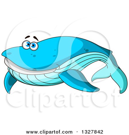 Clipart of a Cartoon Happy Blue Whale - Royalty Free Vector Illustration by Vector Tradition SM