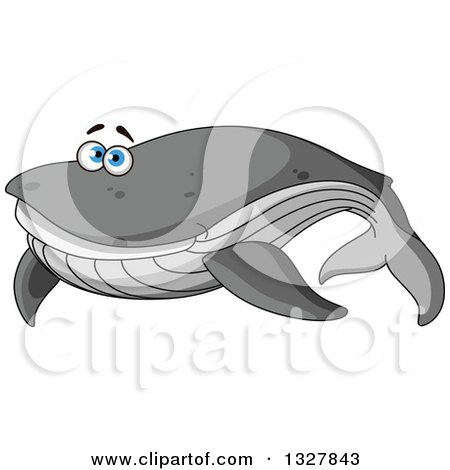 Clipart of a Cartoon Happy Gray Whale with Blue Eyes - Royalty Free Vector Illustration by Vector Tradition SM