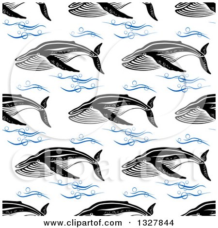 Clipart of a Seamless Baleen Whale and Waves Background Pattern 2 - Royalty Free Vector Illustration by Vector Tradition SM