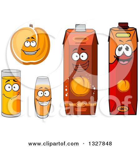 Clipart of a Cartoon Apricot Character and Juices 2 - Royalty Free Vector Illustration by Vector Tradition SM