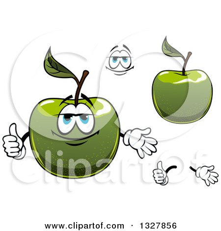 Clipart of a Happy Face, Hands and Green Apples - Royalty Free Vector Illustration by Vector Tradition SM