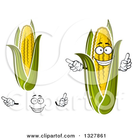 Clipart of a Cartoon Happy Face, Hands and Corn - Royalty Free Vector Illustration by Vector Tradition SM