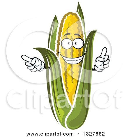 Clipart of a Cartoon Happy Corn Character Pointing and Holding up a Finger - Royalty Free Vector Illustration by Vector Tradition SM
