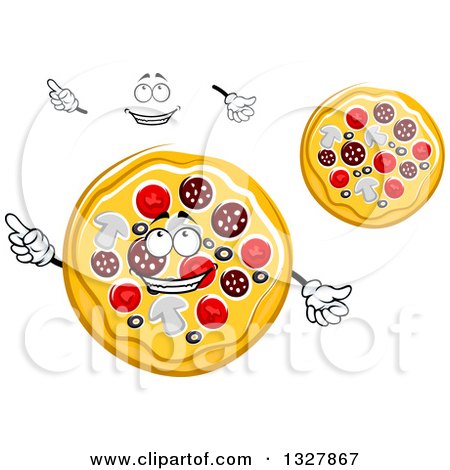 Clipart of a Cartoon Face, Hands and Pizzas - Royalty Free Vector Illustration by Vector Tradition SM
