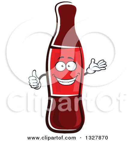 Clipart of a Cartoon Soda Bottle Character Presenting and Giving a Thumb up - Royalty Free Vector Illustration by Vector Tradition SM